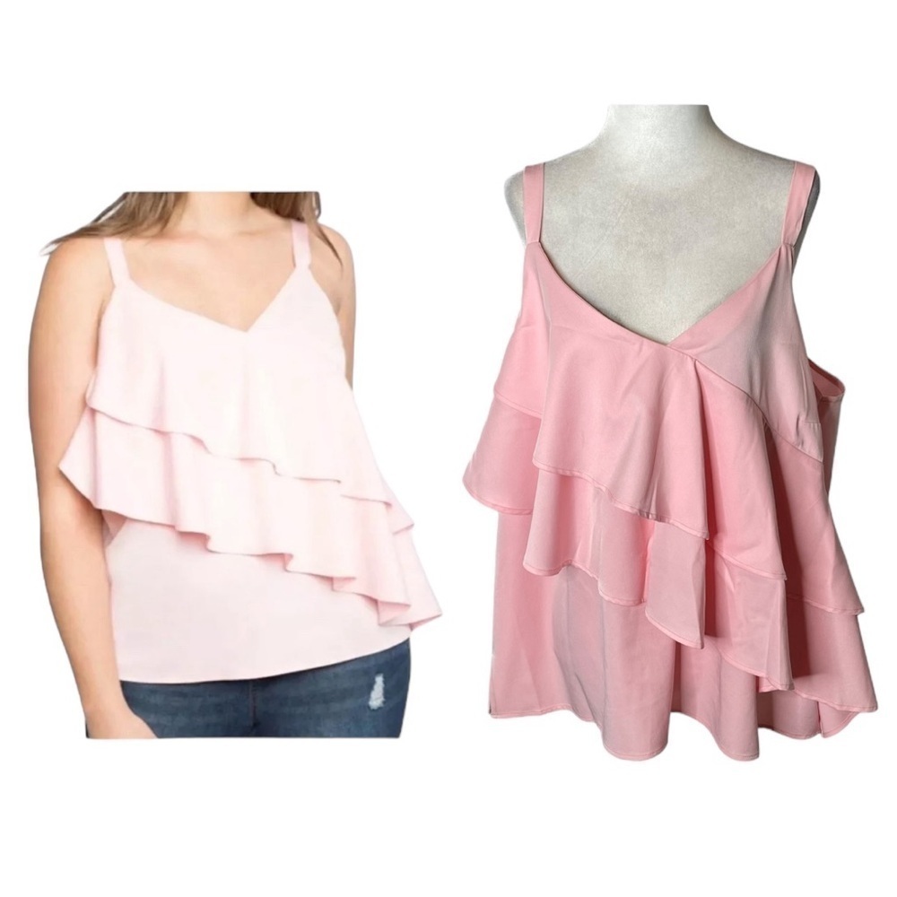 Eloquii Ruffled Layered Asymmetrical Tank Top Pink Plus size 16